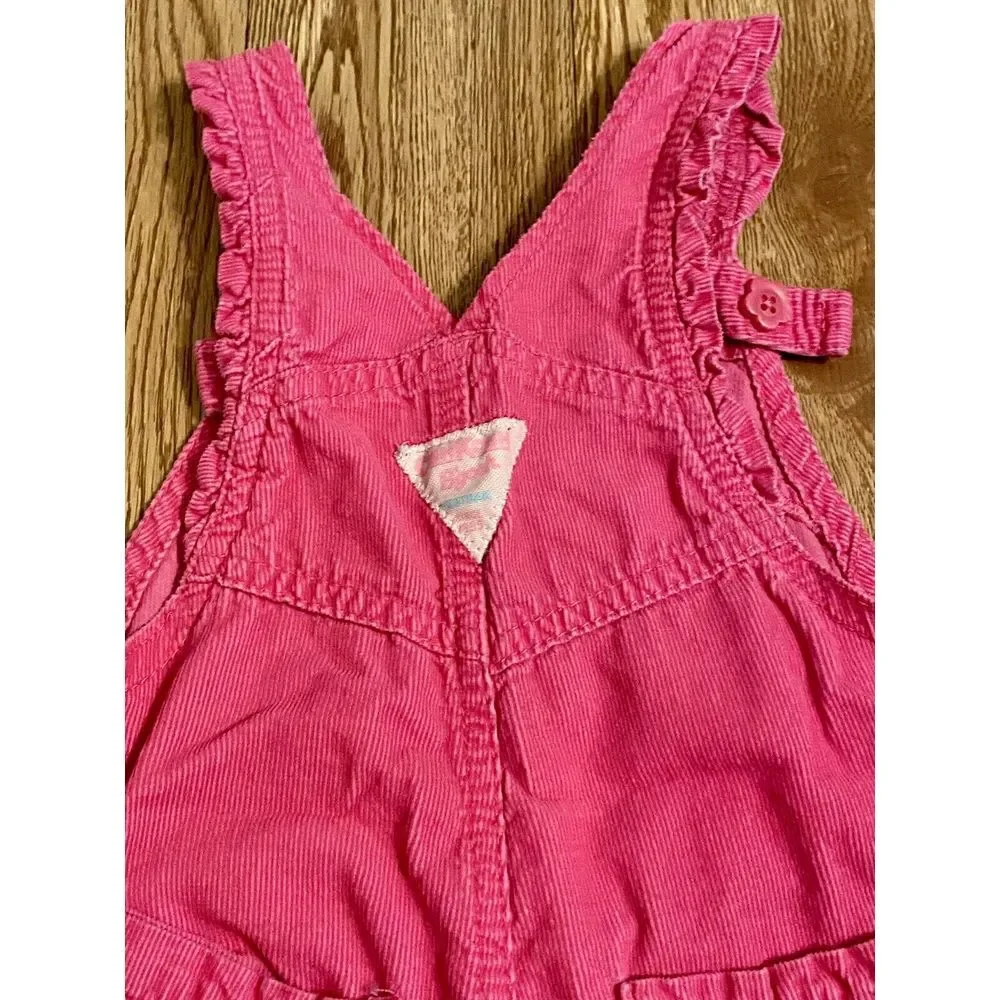 Osh Kosh B'Gosh Vestbak Overalls Sz 24 Mo Hot Pink Corduroy Embellished Snap Leg
